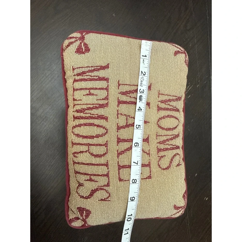Moms Make Memories Woven Tapestry Accent Pillow Red Cream Small Throw Pillow